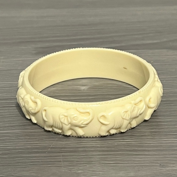 Plastic Ivory Elephant Bangle Bracelet, Boho - Picture 2 of 5